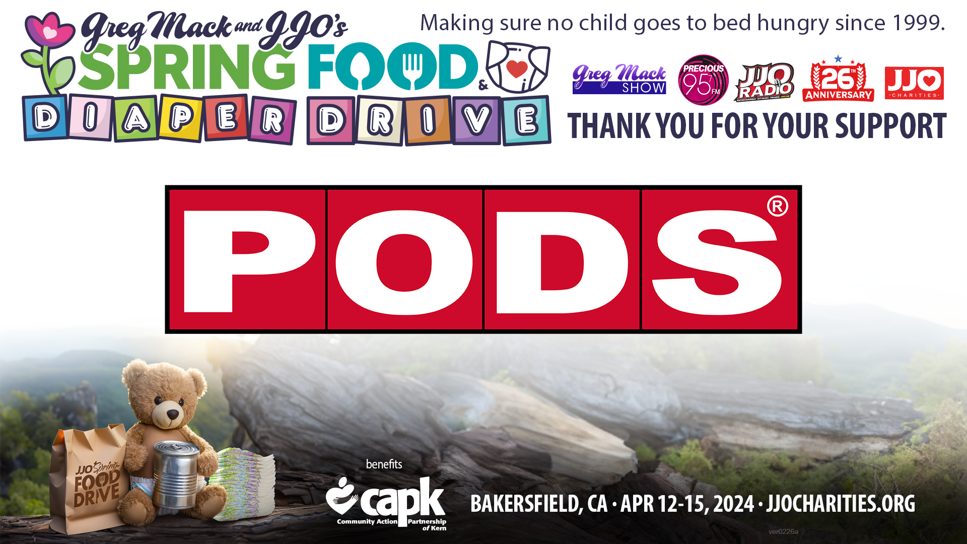 Greg Mack & JJO's Spring Food & Diaper Drive Thank You PODS