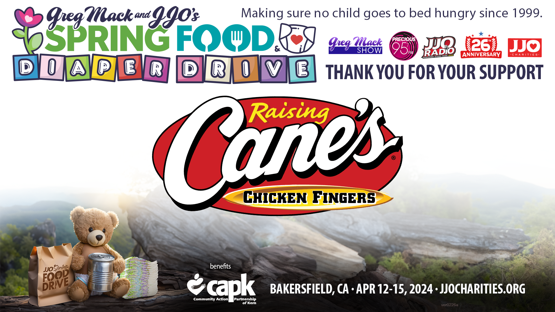 Greg Mack & JJO's Spring Food & Diaper Drive Thank You Rasing Cane's